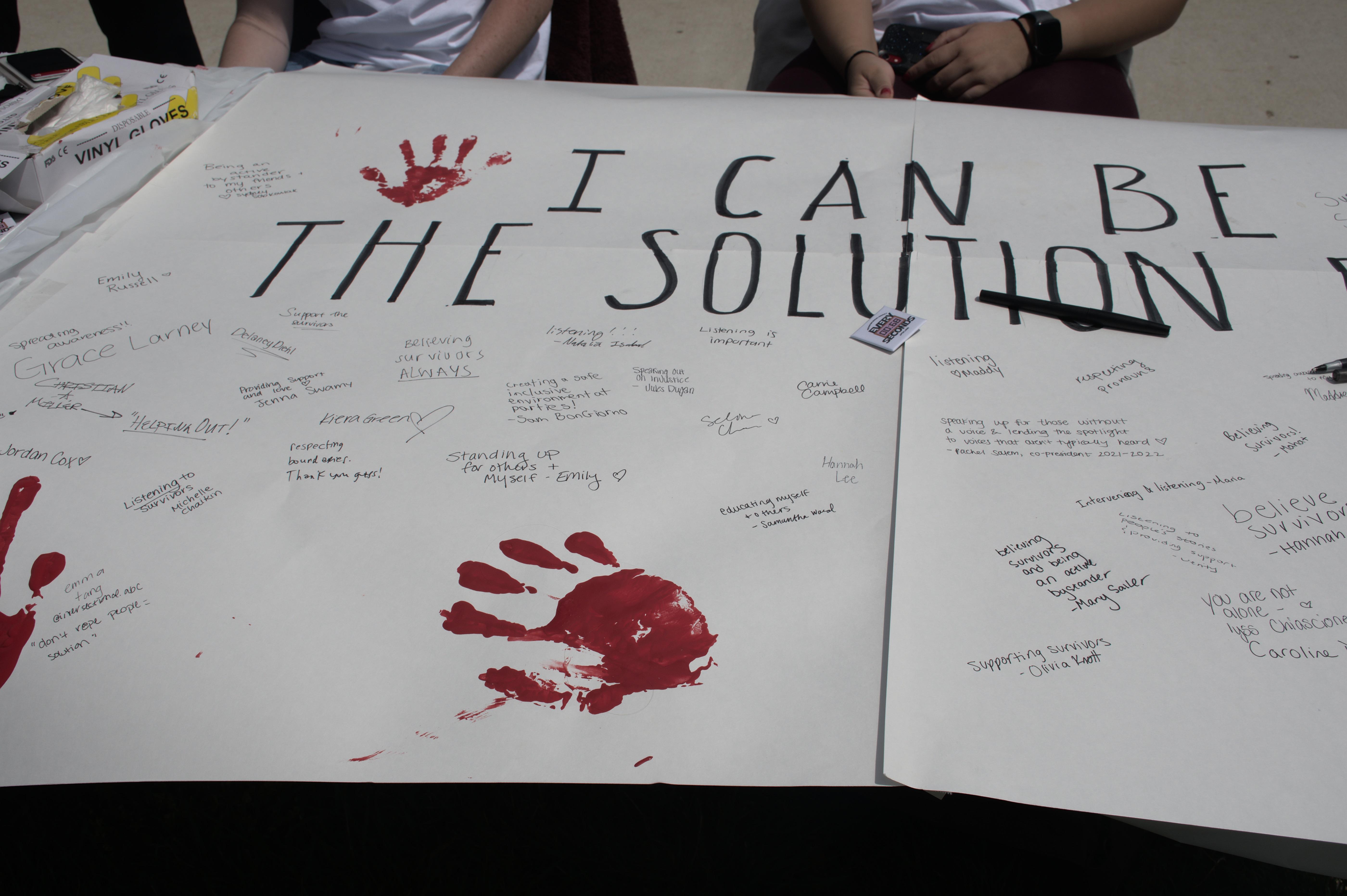 photo of poster. poster reads I can be the solution with student signatures.
