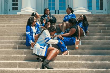 Women sitting on the steps
